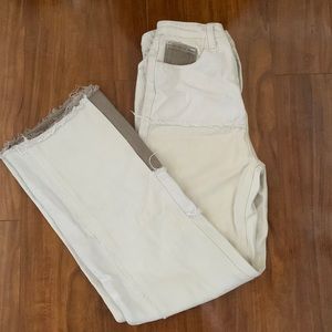 white patched straight leg jeans